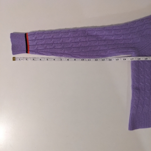 KULE Cashmere Cable Knit Sweater with Cuff Stripe | Lilac - Picture 10 of 10